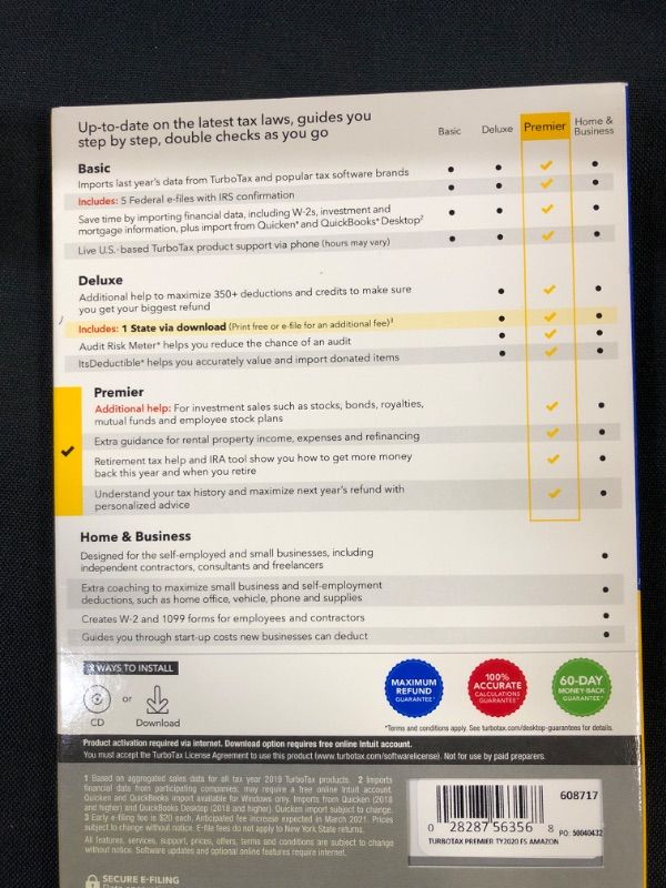 Photo 3 of [Old Version] TurboTax Premier 2020 Desktop Tax Software, Federal and State Returns + Federal E-file [Amazon Exclusive] [PC/Mac Disc]