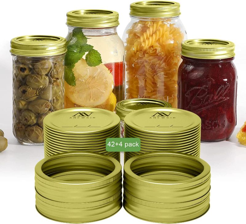 Photo 1 of 42-Count Regular Mouth Canning Lids with 4-Count Bands/Rings for Mason Jars (Gold 70mm)
