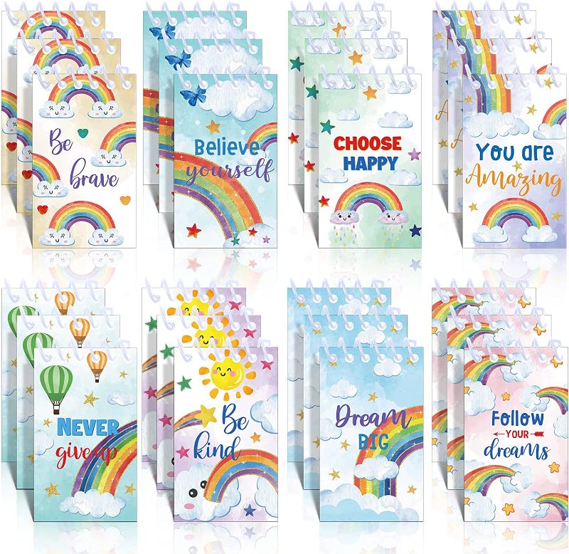 Photo 1 of 24 Pcs Mini Rainbow Notebook Party Favors Rainbow Mini Notepads 2.36 x 3.94 Inch Rainbow Spiral Notebook Bound Memo Note Books for Kids Gifts School Office Christmas Favors(Quote Style)
