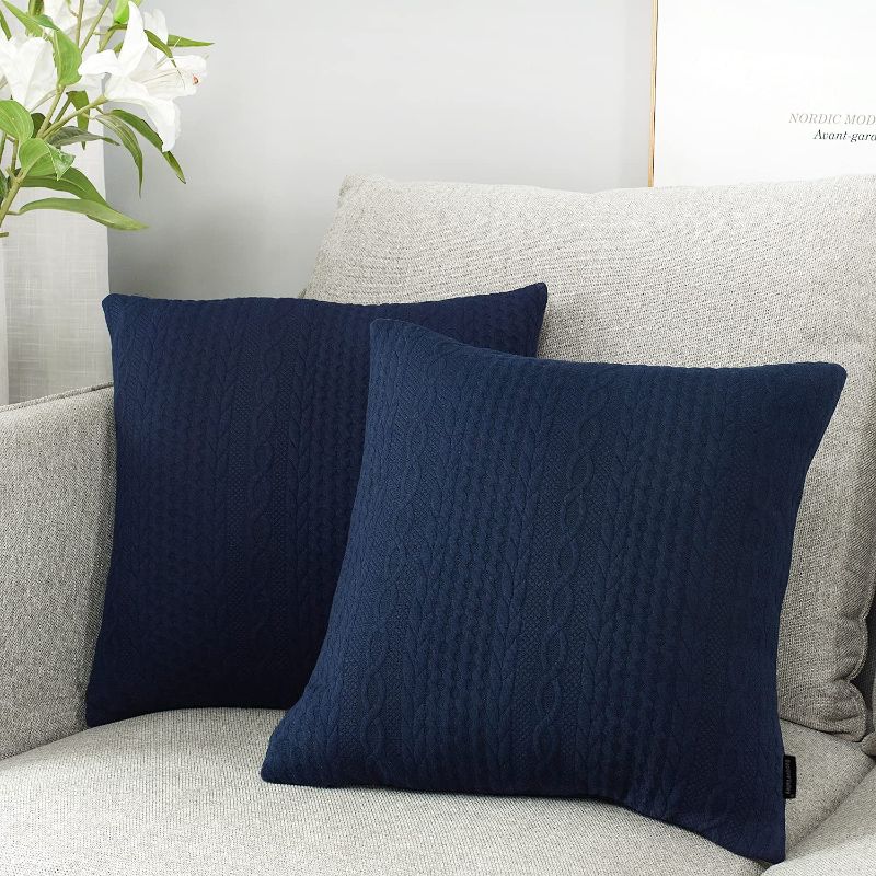 Photo 1 of Booque Valley Decorative Pillow Covers, Pack of 2 Super Soft Elegant Modern Embossed Patterned Cushion Covers Throw Pillow Cases for Sofa Bed Car Chair, 20 x 20 inch(Navy Blue)
