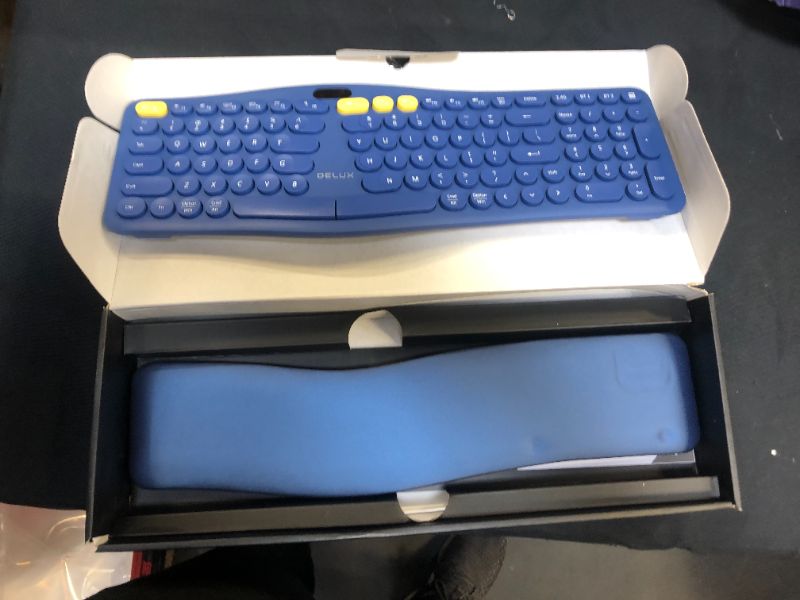 Photo 2 of 2.4G Wireless Ergonomic Bluetooth Computer Keyboard with Pillowed Wrist Rest, Comfortable Ergo Typewriter Split Keyboard, Compact 104 Keys Cute Retro Round Keycaps Keyboard for Mac/Windows
