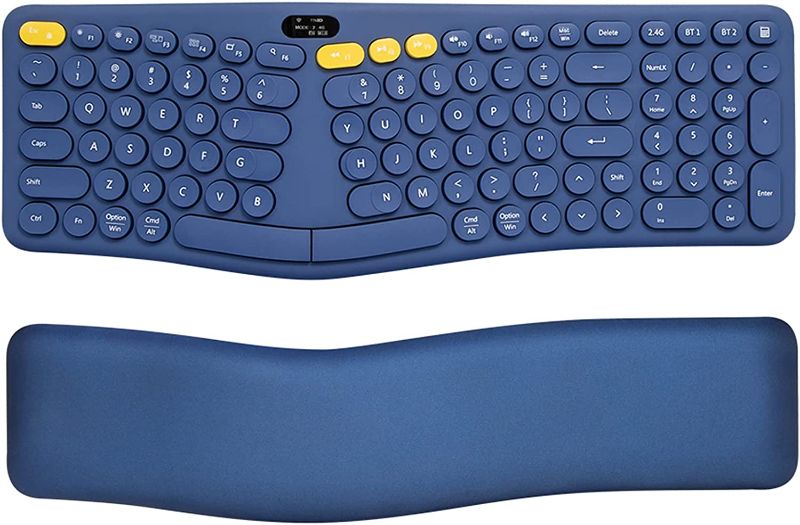 Photo 1 of 2.4G Wireless Ergonomic Bluetooth Computer Keyboard with Pillowed Wrist Rest, Comfortable Ergo Typewriter Split Keyboard, Compact 104 Keys Cute Retro Round Keycaps Keyboard for Mac/Windows
