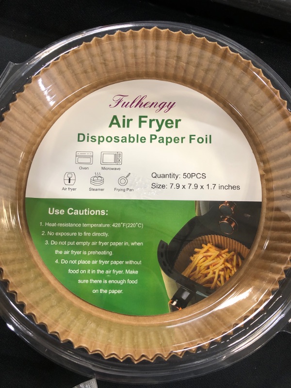 Photo 2 of Air Fryer Disposable Paper Liner, 50PCS Non-stick Air Fryer Parchment Paper Liners, Oil-proof Baking Roasting Paper for Air Fryer, Microwave Oven, Frying Pan (7.9 x 7.9 x 1.7")