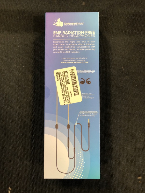 Photo 3 of DefenderShield EMF-Free Air Tube Stereo Earbud Headphones - Universal Radiation Free Wired Headphones with Mic & Volume Control---factory sealed