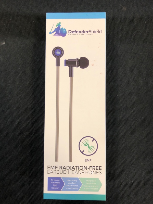 Photo 2 of DefenderShield EMF-Free Air Tube Stereo Earbud Headphones - Universal Radiation Free Wired Headphones with Mic & Volume Control---factory sealed