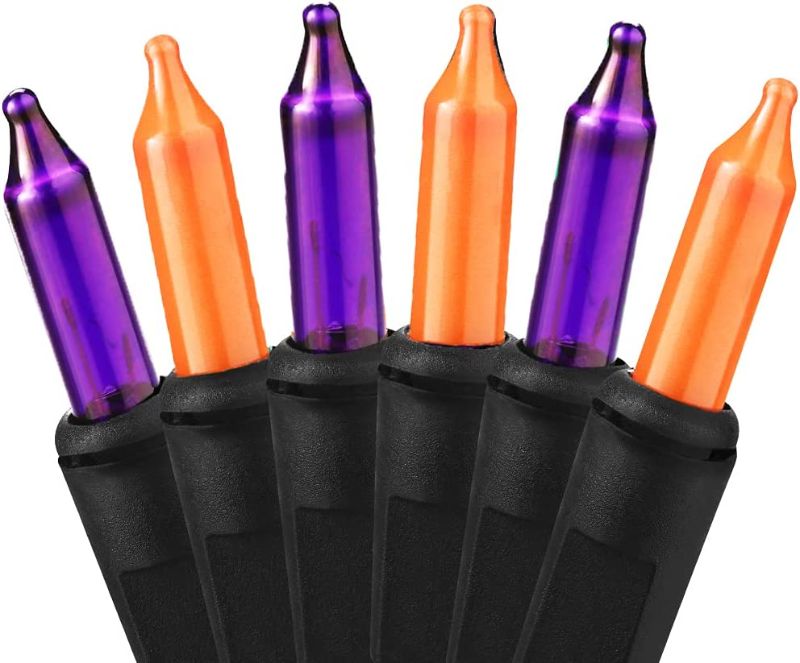 Photo 1 of ??Halloween String Lights - 24ft 100 Incandescent Orange&Purple Mini Bulbs Lights, Halloween Lighting Decor for Outdoor&Indoor Use, Fairy Garden, Yard, Home, Party, Holiday, Halloween Decoration
