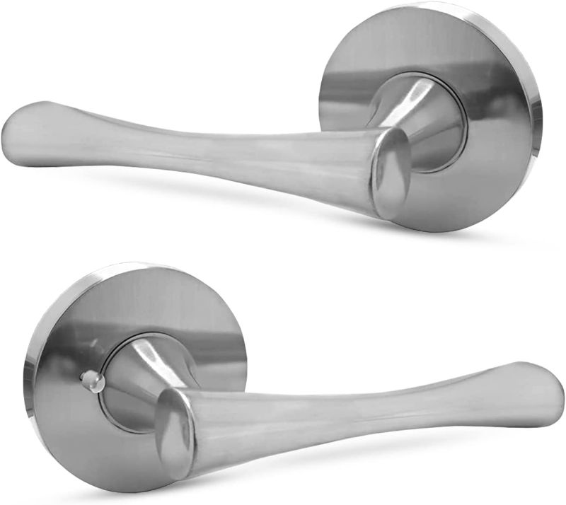 Photo 1 of BALIN DESIGNS Silver Door Handle Set, Privacy Door Handle with Lock, Keyless Door Lock with Silver Nickel Handles, Modern Door Levers with Hourglass Design - Hardware Included --FACTORY SEALED --
