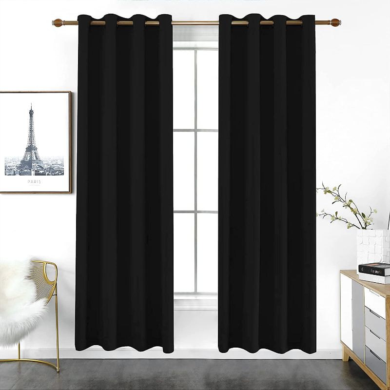Photo 1 of YURIHOME Blackout Curtains for Bedroom - Grommet Thermal Insulated Room Darkening Window Treatment ( 2 Panels a Set, 52W x 84L, Black )
