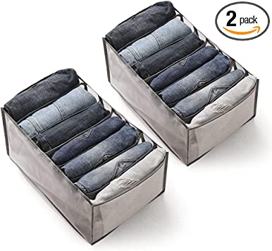 Photo 1 of 2Pack Wardrobe Clothes Organizer Washable, Jeans Compartment Storage Box Foldable Drawer Closet Organizers Leggings T-Shirt Basket Bin 7 Grids Mesh Separation Bag for Bedroom Dorm Room (grey)
