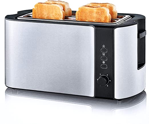 Photo 1 of IKICH Toaster 4 Slice, Long Slot Toaster Stainless Steel Toaster, 2 Slice Toaster for Bagel Bread, Built-in Warming Rack Bread Toaster, Defrost/Reheat/Cancel Stylish Design, Compact Toaster 1300W, Silver
