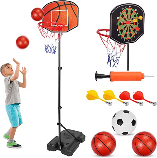 Photo 1 of Acekid Basketball Hoops for Kids Toddlers, Indoor Outdoor Adjustable Height, Portable Mini Basketball Hoop with Dart Board for Boys 3-8 Years
