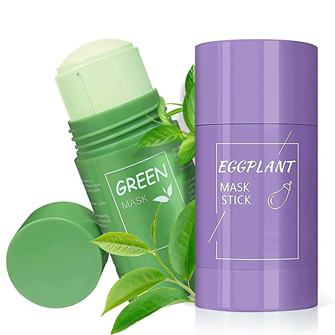Photo 1 of 2 Pcs Green Tea Mask Stick for Face, Eggplant Face Mask Stick, Blackhead Remover with Green Tea Extract, Deep Pore Cleansing, Moisturizing, Skin Brightening, for All Skin Types of Men and Women
