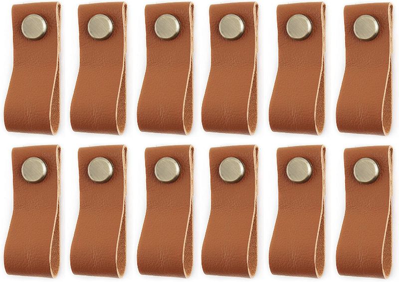 Photo 1 of 18 Pack Handmade Genuine Leather Cabinet Handle Pulls Knob Handles -Drawer Pulls Brown
