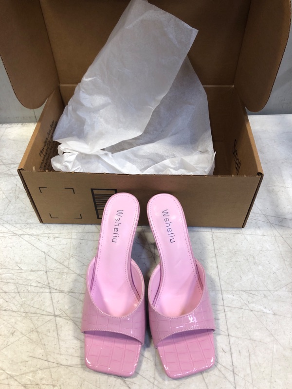Photo 2 of Wsheliu Women's Square Toe heels Comfy Kitten Heels Mules Sandals Open Peep Toe Dress Pumps Slide Shoes, SIZE 6.5
