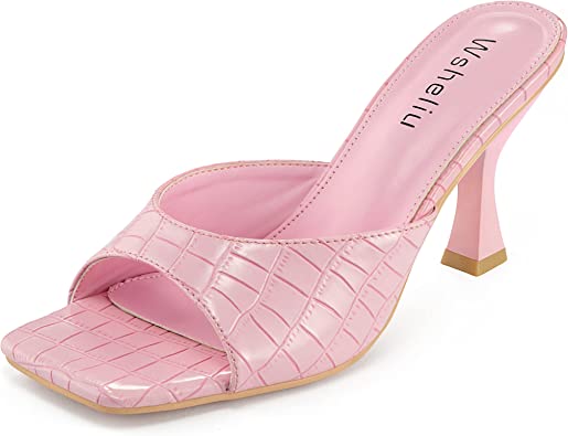 Photo 1 of Wsheliu Women's Square Toe heels Comfy Kitten Heels Mules Sandals Open Peep Toe Dress Pumps Slide Shoes, SIZE 6.5

