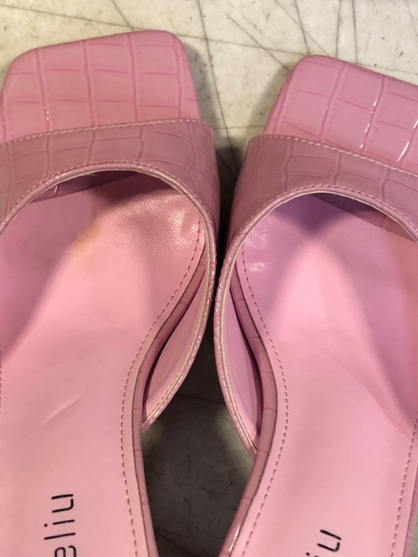 Photo 3 of Wsheliu Women's Square Toe heels Comfy Kitten Heels Mules Sandals Open Peep Toe Dress Pumps Slide Shoes, SIZE 6.5
