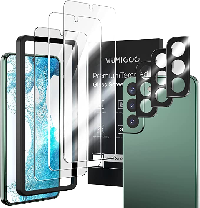 Photo 1 of (3+3 Pack) Wumigoo Compatible with Samsung Galaxy S22 5G 6.1 inches Screen Protector Tempered Glass and Camera Lens Protector, Fingerprint Unlock Compatible, Case Friendly, HD Clear

