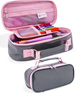 Photo 1 of Large Capacity Pencil Case - Pencil Pouch, Pencil Bag, Pencil Cases for Adults - Cute Pencil Case for Girls - Kawaii Pencil Case - Pencil Box for Girls - Pink Pencil Case Aesthetic - Grey & Pink
