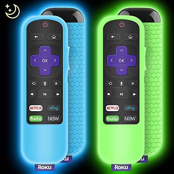 Photo 1 of 2 Pack Protective Case for TCL Roku TV Steaming Stick 3600R/3800/3900 Remote, Silicone Cover Roku Voice/Express/Premiere Remote Controller Skin, Replacement Sleeve Protector-Glow Green,Glow Blue-- 4 Pieces 