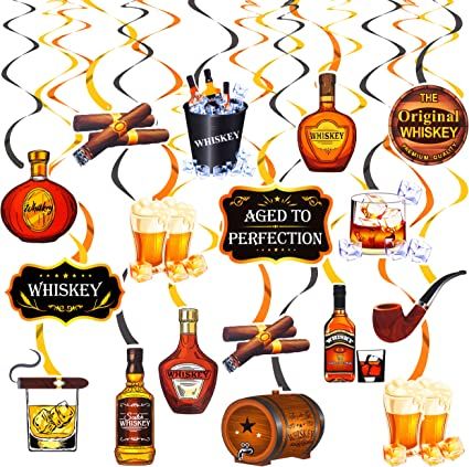 Photo 1 of 30 Pcs Whiskey Birthday Decorations for Men Mens Birthday Decorations Beer Themed Party Decorations Beer Decorations Whiskey Hanging Swirls Cigar Beer Hanging Swirls-- Factory Seal