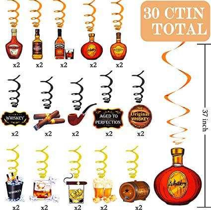 Photo 2 of 30 Pcs Whiskey Birthday Decorations for Men Mens Birthday Decorations Beer Themed Party Decorations Beer Decorations Whiskey Hanging Swirls Cigar Beer Hanging Swirls-- Factory Seal