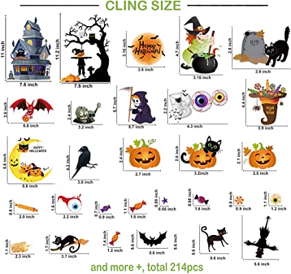 Photo 2 of 214pcs Halloween Window Clings for Glass Windows Decorations Decals Stickers for Home Window Decor House Indoor Outdoor Party Favors Supplies for Kids (Pumpkin, Ghost, Witch, Bats, Candy, Cat, Castle) - 2 Packs