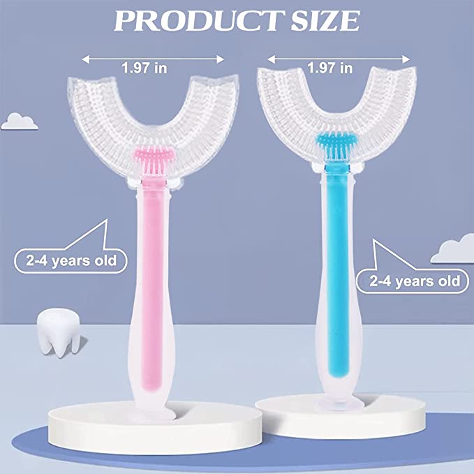 Photo 1 of BIKBOK 2PCS U Shaped Toothbrush for Kids, 360¡ã Cleanning Toddler Toothbrush, Extra Soft Silicone Baby Toothbrush for 2-12 Years (2-4 Years Old, Blue+Pink)