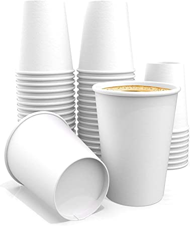 Photo 1 of 12 oz Paper Cups – White Coffee Paper Cups for Tea Water and Cocoa (50 ct) -Factory Seal