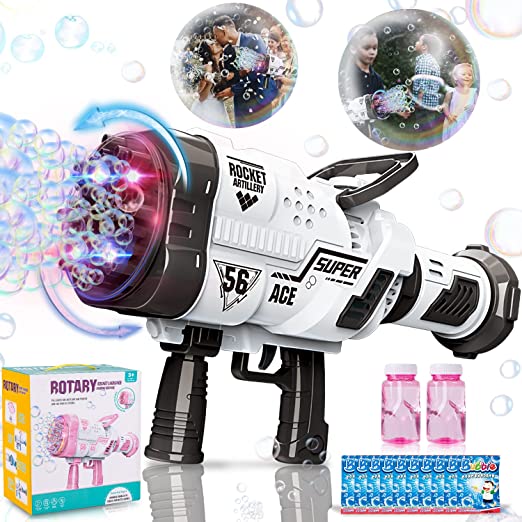 Photo 1 of Bubble Machine Gun, 56-Hole Rotate Rocket Bazooka Bubble Blower Gun with Colorful Lights, Giant Foam Maker Guns for TIK Tok Kids Adults Outdoor Birthday Party Wedding Summer Toy(Black)