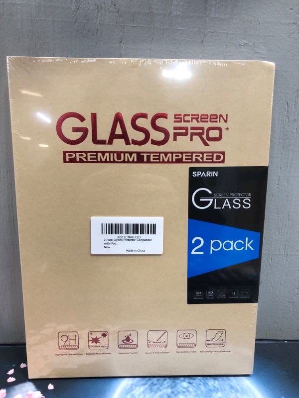 Photo 1 of Sparin- Glass Screen Pro Premium Tempered -- 2 Pack Compatible with Ipad- Factory Seal