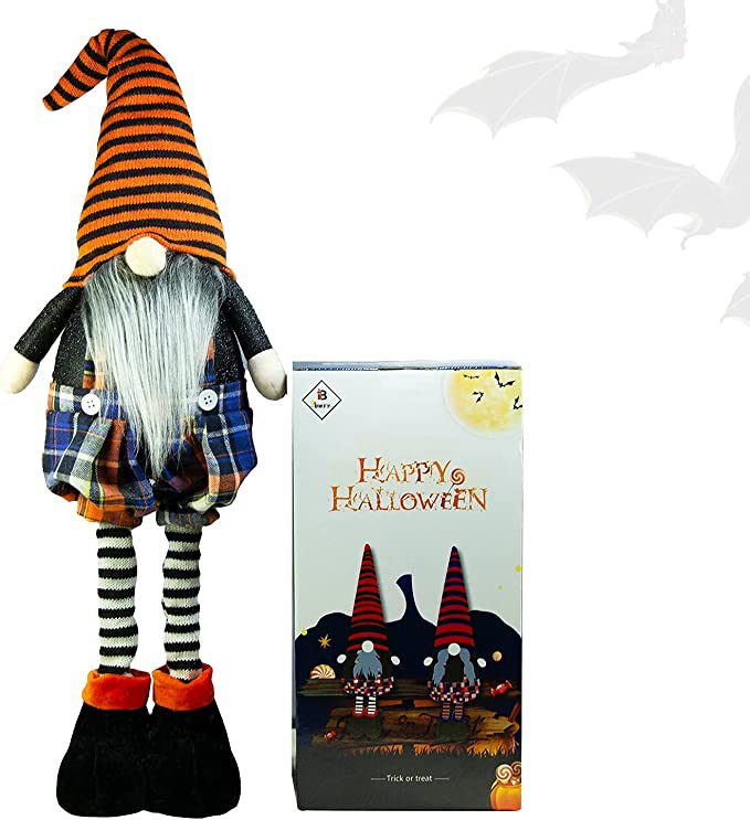 Photo 2 of BWFY Halloween Gnomes Decorations with Lamp Light,Retractable Legs Lighted Tomte Gnomes Doll Halloween Home/Room Table Ornament,Swedish Gnome Nisse Scandinavian Gnomes Home Decor 1pc