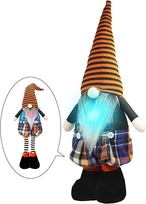 Photo 1 of BWFY Halloween Gnomes Decorations with Lamp Light,Retractable Legs Lighted Tomte Gnomes Doll Halloween Home/Room Table Ornament,Swedish Gnome Nisse Scandinavian Gnomes Home Decor 1pc