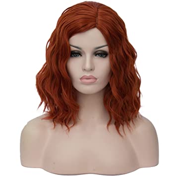 Photo 1 of BERON 14" Women Girls Short Curly Bob Wavy Wig Body Wave Halloween Cosplay Daily Party Wigs (Dark Orange)
