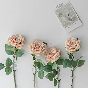 Photo 1 of 12pcs Fake Roses Artificial Silk Flowers Faux Rose Flower Long Stems Bouquet for Arrangement Wedding Centerpiece Party Home Kitchen Decor (Champagne)
