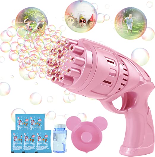 Photo 1 of Bubble Gun Machine for Kids, Automatic Bubble Blower with Bottle Bubble Refill Solution, Summer Toys, Birthday Gifts, Outdoor Toys for Boys Girls Toddlers (Pink)
