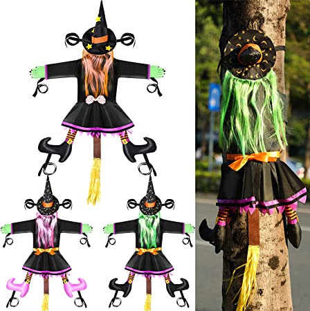 Photo 1 of 43 Inch Halloween Crashing Witch into Tree Hanging Witch Decorations Crashing Bash Witch Tree Decorations for Halloween Outdoor Tree Yard Door Decoration Party Props (Green, Pink, Orange,3 Pieces)
