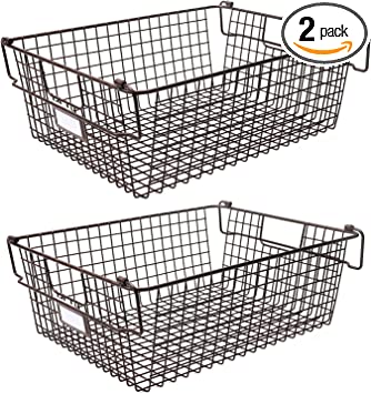 Photo 1 of 2 Pack Stackable Wire Storage Baskets With Handles, For Kitchen, Bathroom, Cabinets, Cupboards, Counter Top - Freezer & Pantry Organizer Bins, For Snacks, Drinks, Potatoes, Onions, Meat(Brown-XXL)
