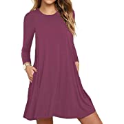 Photo 1 of HiMONE Women's Long Sleeve Casual Swing T-Shirt Dresses Mauve XLarge