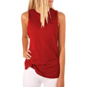 Photo 1 of Hount Women's High Neck Tank Tops Summer Sleeveless T Shirts Loose Fit (Red, S)