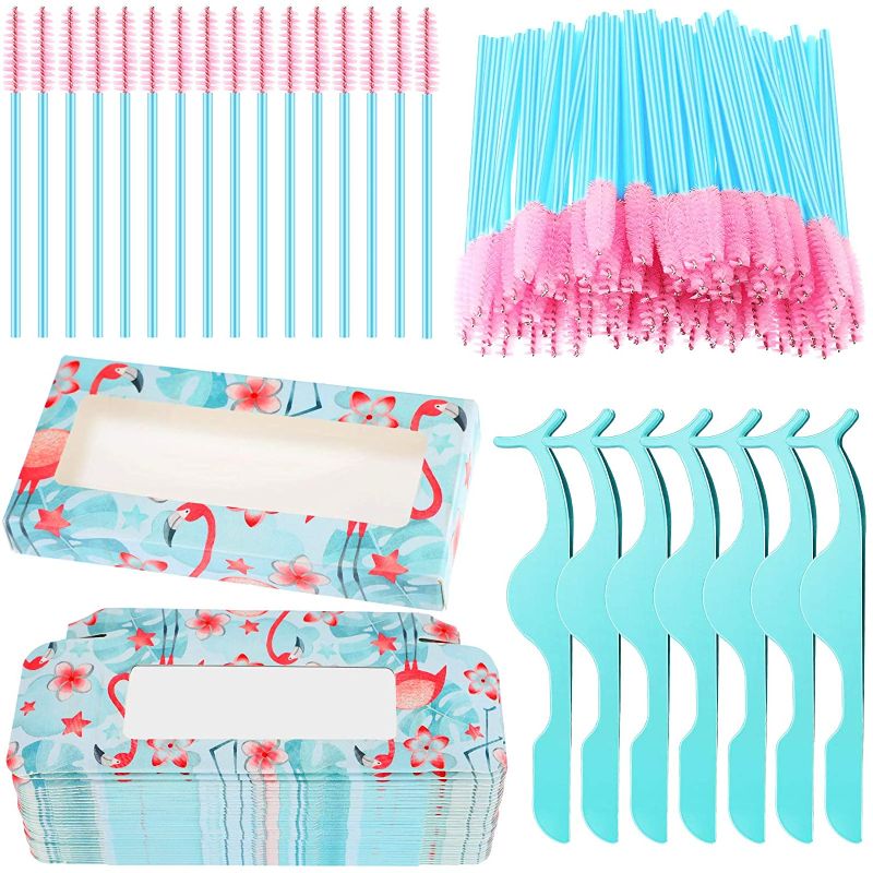 Photo 1 of 160 Pieces False Eyelash Kit, Include 30 Empty False Eyelash Storage Box, 30 Eyelash Tweezers Applicator Tool,100 Eyelash Brush Mascara Wands (Pink Flamingo)
