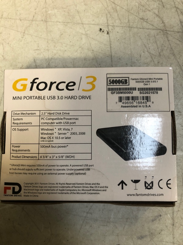 Photo 4 of FD Portable 5TB Hard Drive - USB 3.2 Gen 1-5Gbps - GForce Mini Aluminum- Compatible with Mac/Windows/PS4/Xbox (GF3BM5000U) by Fantom Drives
OPEN BOX

