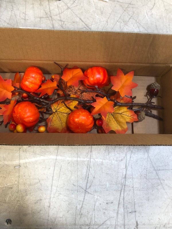 Photo 2 of 3P Thanksgiving Decorations Home Thanksgiving Table Flower Decor Fall Maple Leaves Branches with Pumpkins Decor & Acorn Berries Fall Picks for Fall Decoration Home Indoor Table Vase Decor(Orange Red)
