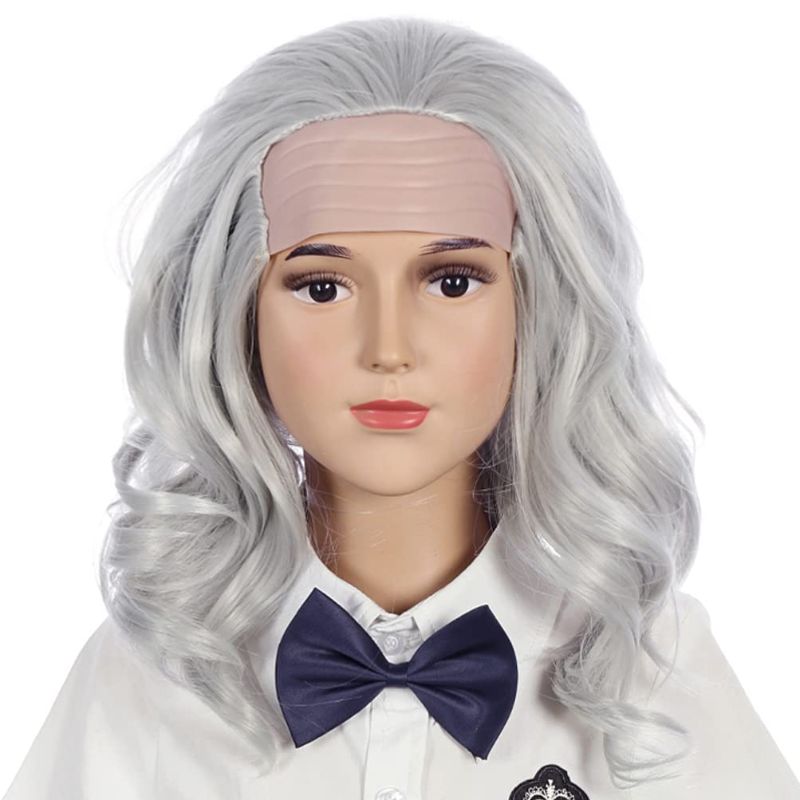 Photo 1 of DUDUWIG Short Sliver Gray Bald Wig Fluffy Silver Bald Wig Head Wig Kids Bald Wig
