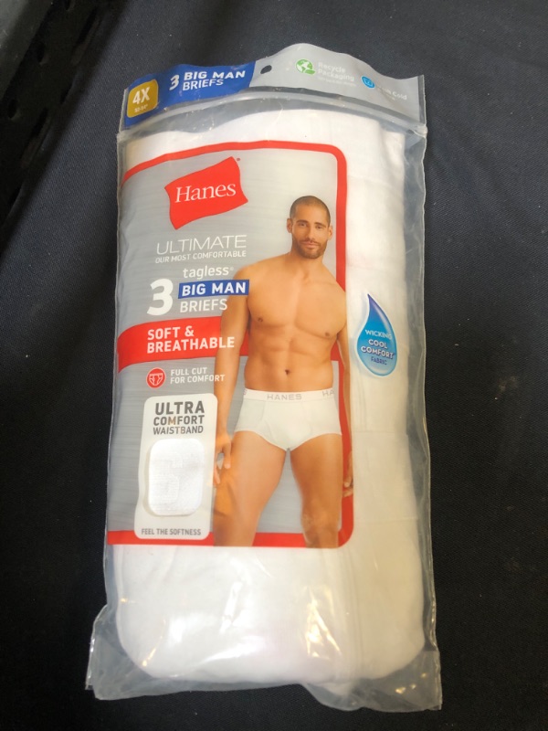 Photo 2 of Hanes Classics Men's Tagless No Ride up Briefs with Comfort Flex Waistband (White, 4XL, 3 Pack)
