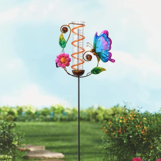 Photo 1 of BAYN 36.3” Rain Gauge Outdoor Solar Powered 10 LEDs 7” Tube Garden Butterfly Metal Decorative Stake with Waterproof Large Glass Tube Rain Guage for Yard, Garden, Patio, Lawn
