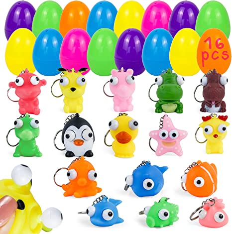 Photo 1 of 2 PACKS - 16PCS Toys Filled Easter Eggs for Boys Prefilled Easter Eggs for Claw machine with Mini Fidget Toys Keychain for Girls Bright Colorful Large Plastic Easter Eggs Gift Filler Easter Party Favors for Kids Toddlers
