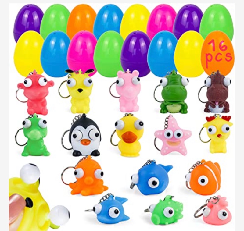 Photo 1 of 3 PACKS - 16PCS Toys Filled Easter Eggs for Boys Prefilled Easter Eggs for Claw machine with Mini Fidget Toys Keychain for Girls Bright Colorful Large Plastic Easter Eggs Gift Filler Easter Party Favors for Kids Toddlers
