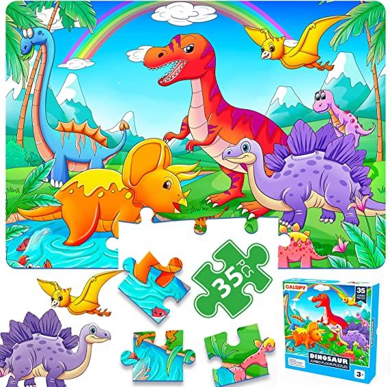 Photo 1 of Dinosaur Jumbo Puzzles for Kids Ages 3-5 4-8, CALSPY 35pcs Jigsaw Floor Puzzles for Kids Toddler Children Doodle Scribble Drawing Board Learning Preschool Educational Development Toy Gift Box…
