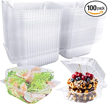 Photo 1 of 100 Pcs Clear Hinged Plastic Containers,Transparent Square Plastic Takeout Boxes,Disposable Clamshell Food Containers for Hamburger,Sandwiches,Cake,Salads,Pasta,Pastry
