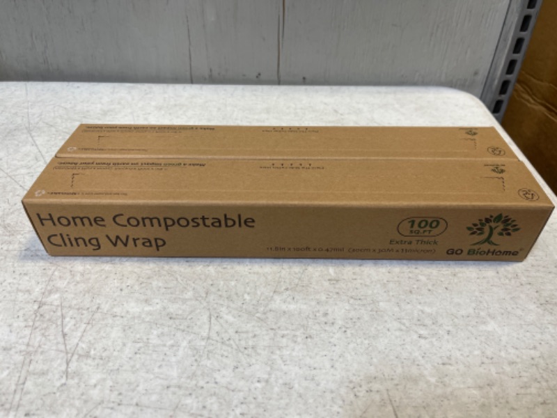 Photo 2 of 2 PACK - Compostable Cling Wrap 11.8" x 100 ft, Extra Thick | New Design | Easy to Use with Slide Cutter Plastic Wrap for Food, Green BPA Free Food Wrap, US BPI and Compost Home Certified (11.8"x100FT)
